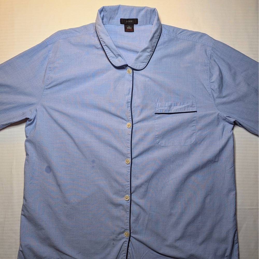 J.Crew Re-Imagined Blue Cotton Pajama Top Button Down Piping‎ H4364 Womens L